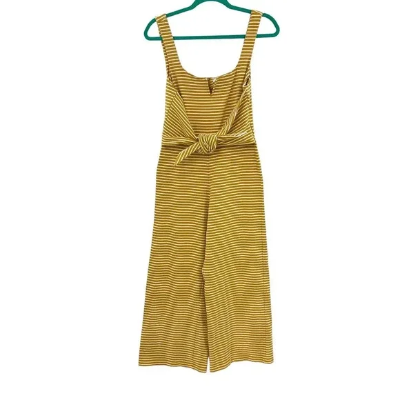 Saylor Heathe Striped Jumpsuit Yellow White Stripe Wide Leg Tie Front Size Small